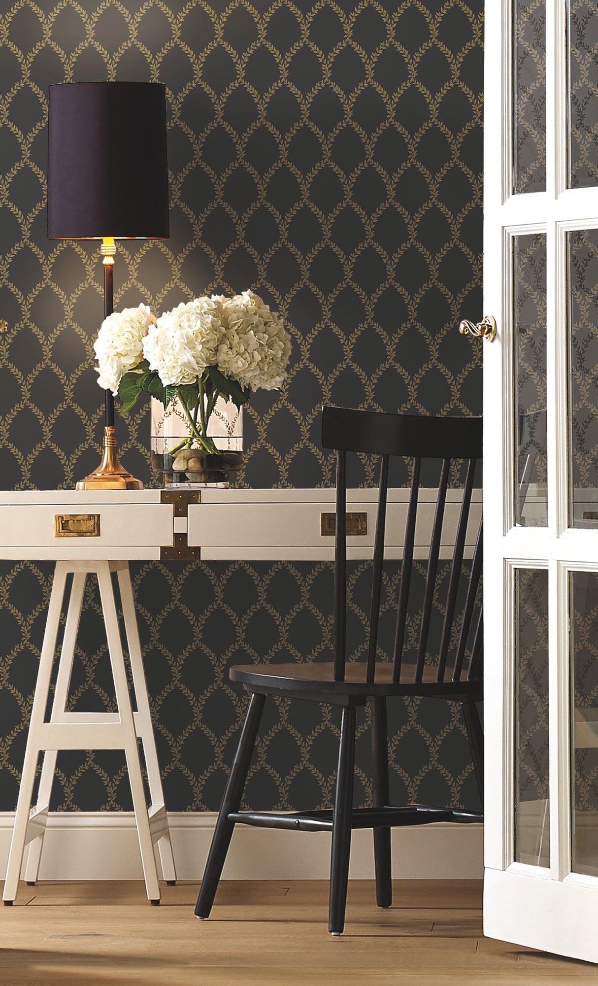 York RI5177 Laurel Gold & Black Wallpaper