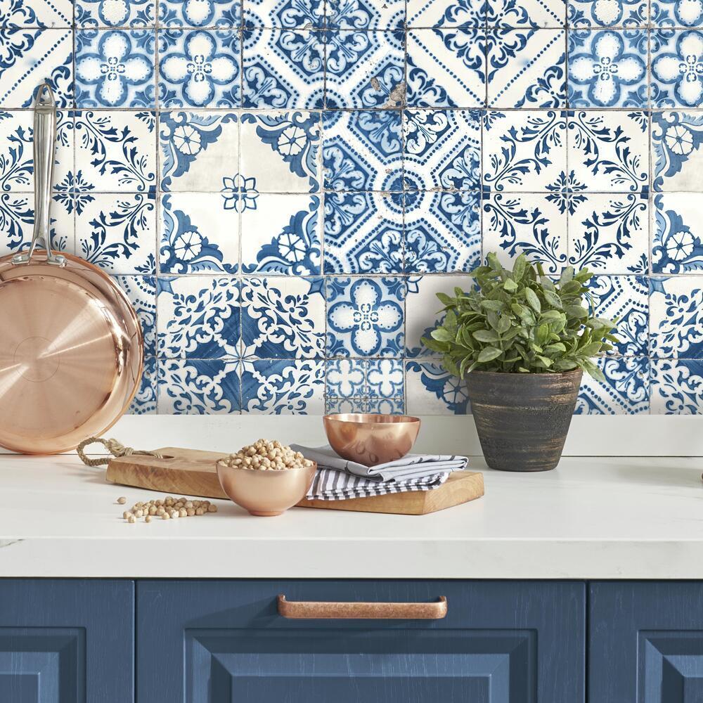 RoomMates RMK11282WP Mediterranean Tile Peel and Stick Wallpaper - Eade's Wallpaper