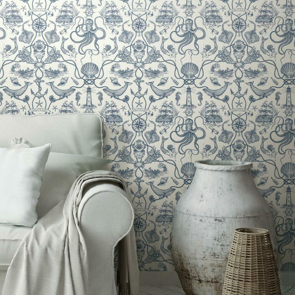 RoomMates RMK12001WP Deep Sea Toile Peel and Stick Wallpaper - Eade's Wallpaper