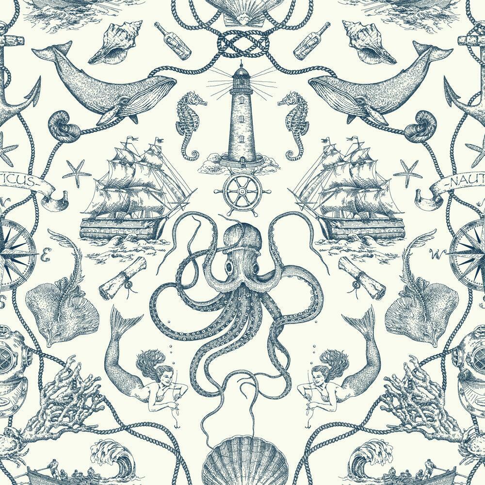 RoomMates RMK12002WP Deep Sea Toile Peel and Stick Wallpaper - Eade's Wallpaper