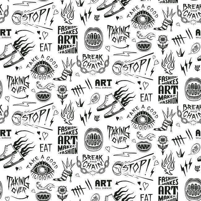 RoomMates RMK12125RL Disney Cruella Graffiti Peel & Stick Wallpaper - Eade's Wallpaper