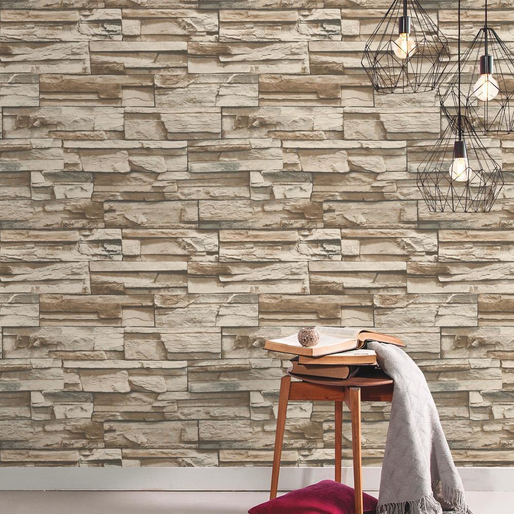 RoomMates RMK9026WP Stacked Stone Peel and Stick Wallpaper - Eade's Wallpaper