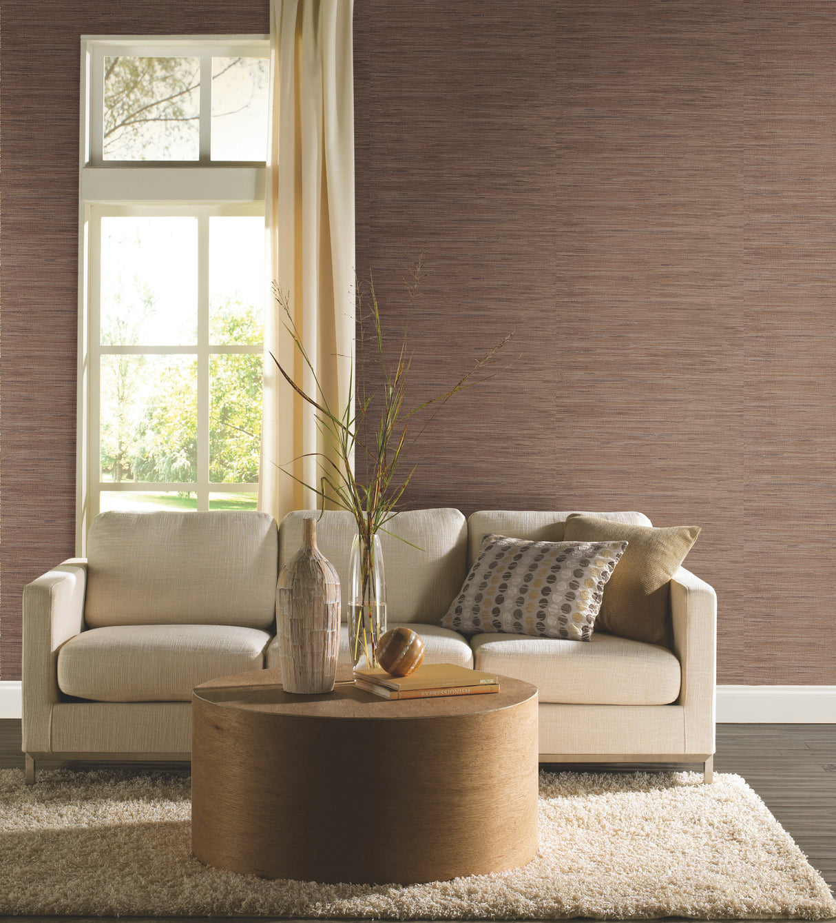 York RN1057LW Lustrous Grasscloth Brown Wallpaper