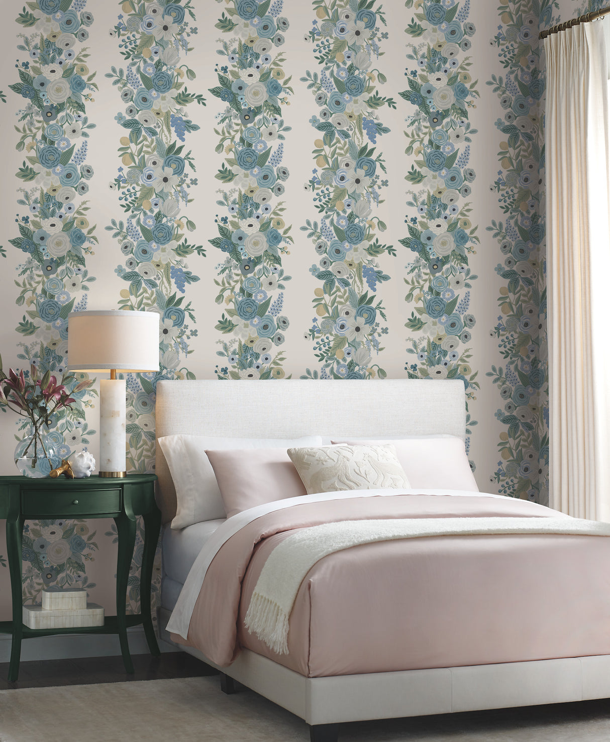 York RP7314 Garden Party Trellis White & Blue Wallpaper