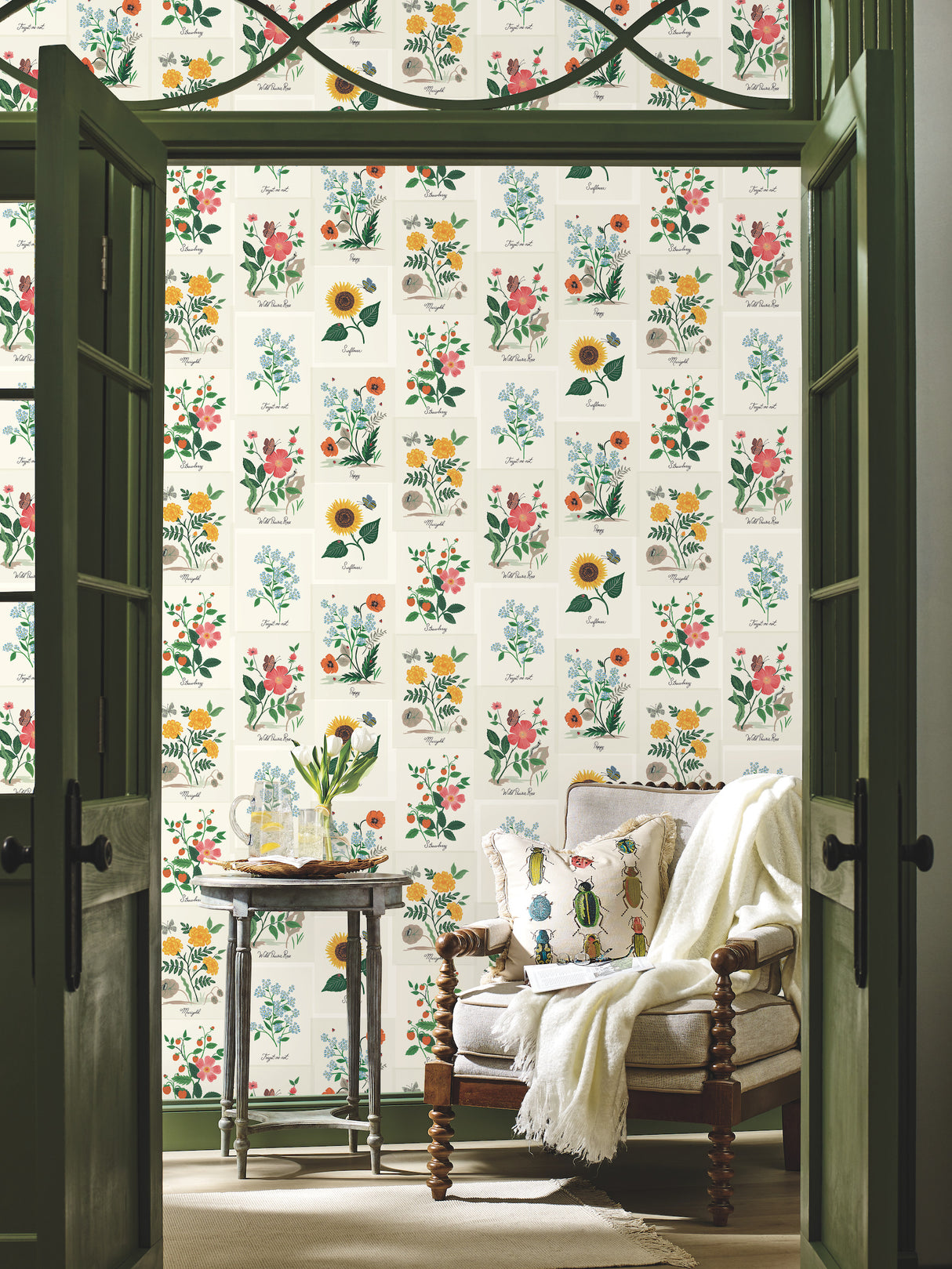 York RP7334 Botanical Prints White & Pink Wallpaper