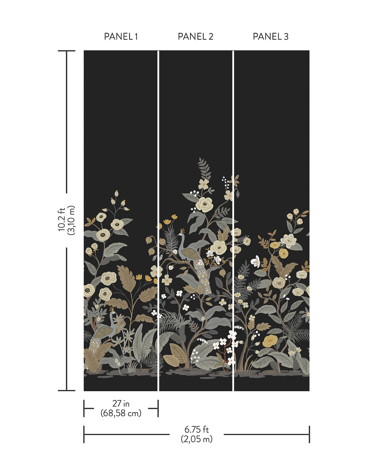 Rifle Paper Co. RP7399M Peacock Black Wall Mural