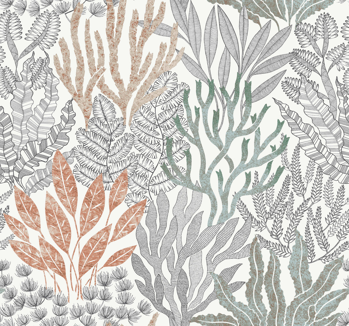 York RT7801 Coral Leaves Coral Black Wallpaper