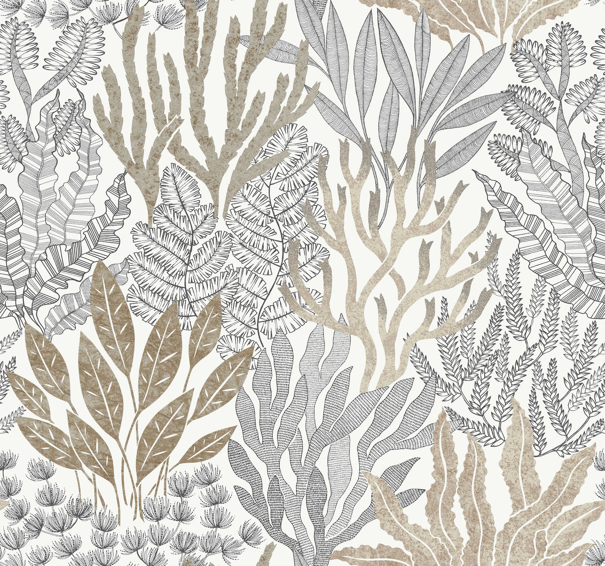 York RT7802 Coral Leaves Taupe & Black Wallpaper