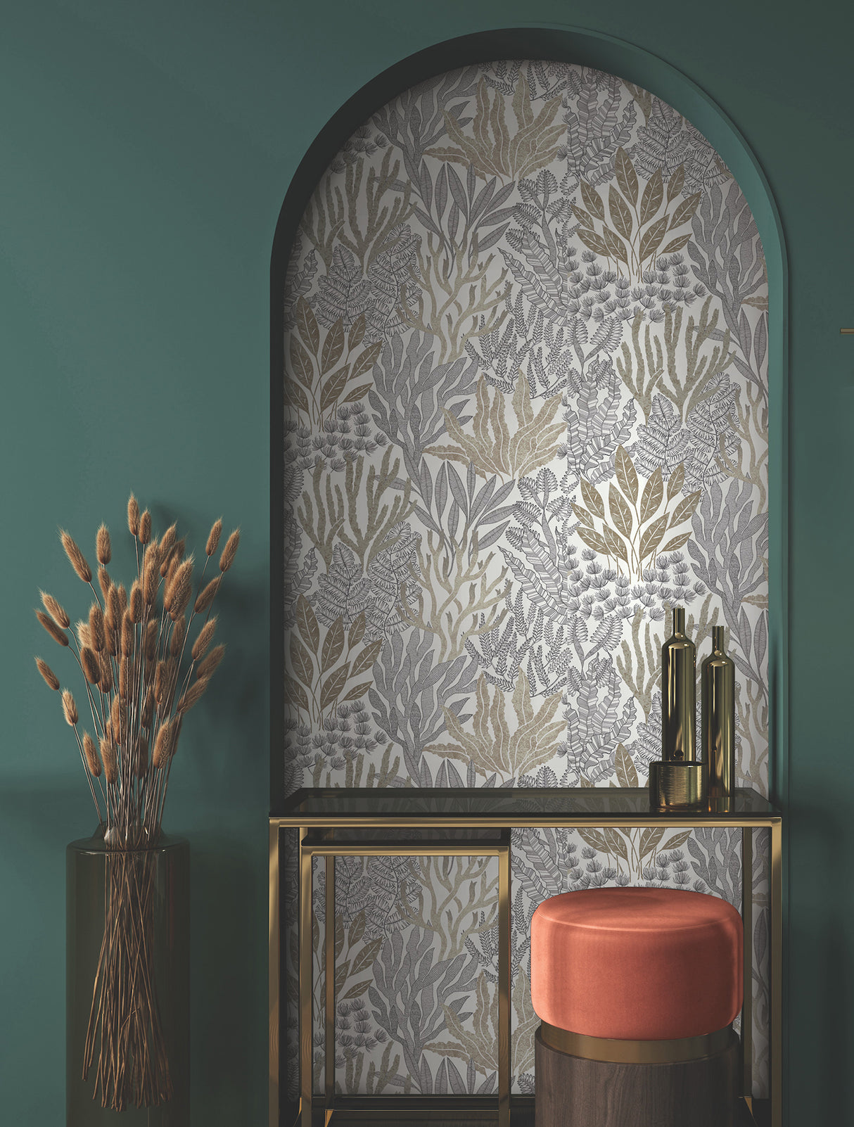 York RT7802 Coral Leaves Taupe & Black Wallpaper
