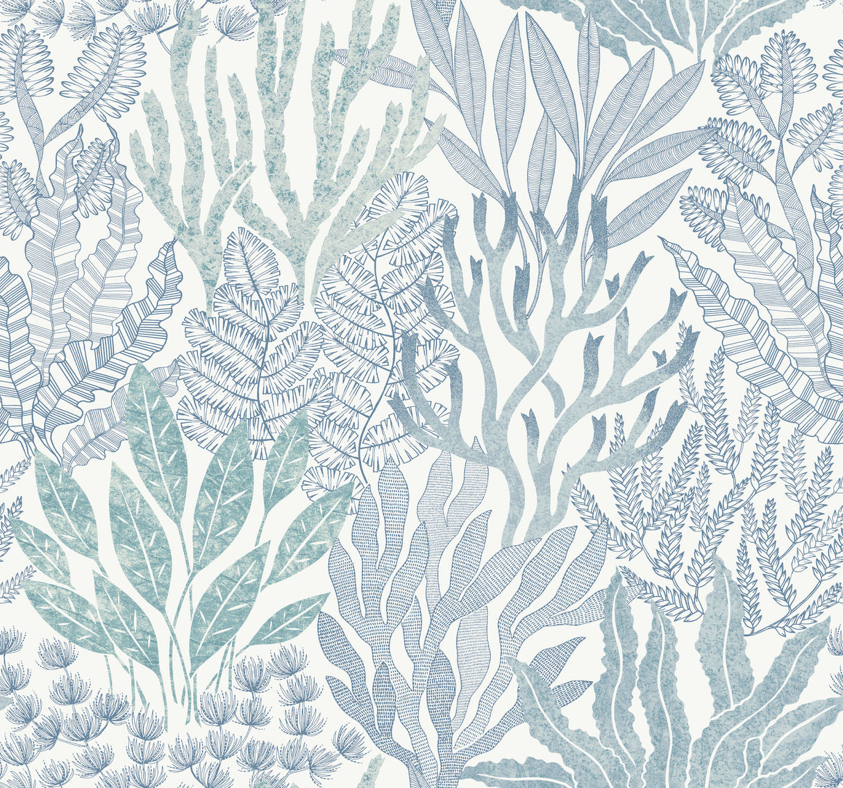 York RT7804 Coral Leaves Blue & Aqua Wallpaper