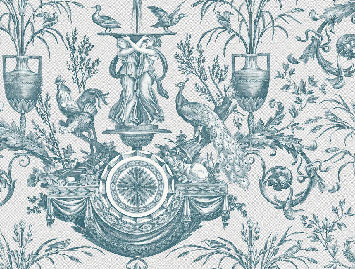 York RT7811 Avian Fountain Toile Jade Wallpaper