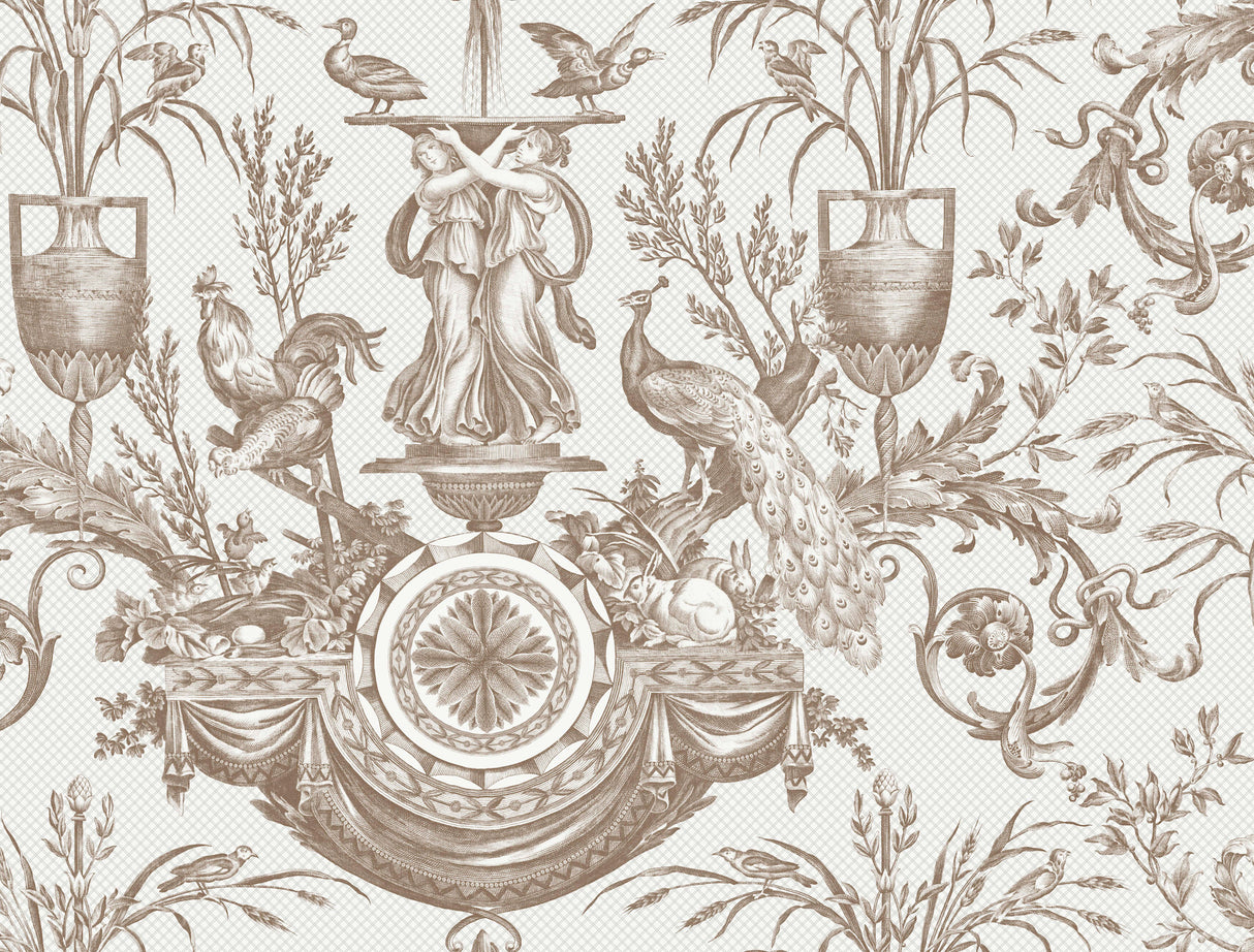 York RT7812 Avian Fountain Toile Mink Wallpaper