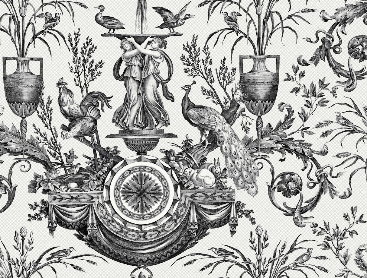 York RT7813 Avian Fountain Toile Black Wallpaper
