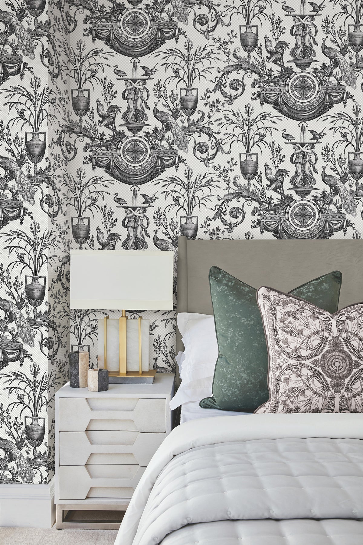 York RT7813 Avian Fountain Toile Black Wallpaper