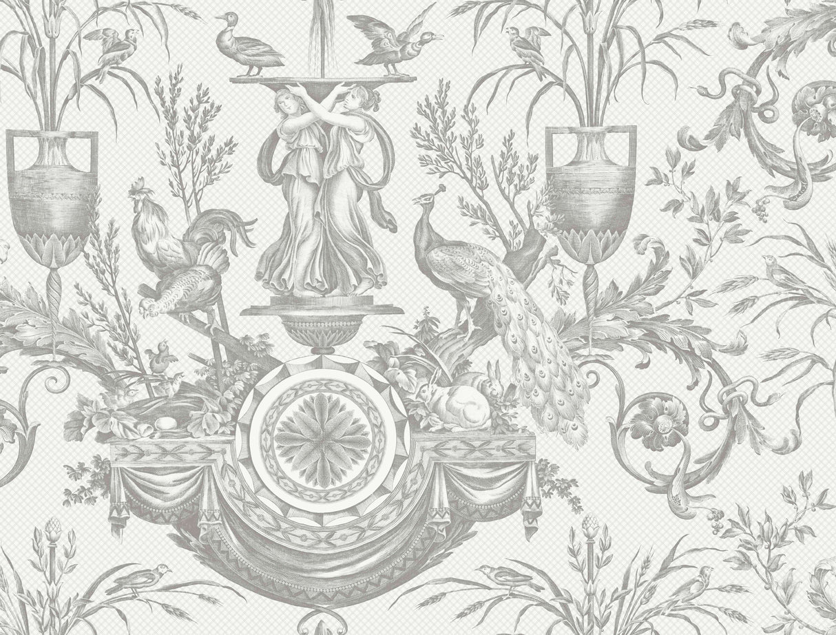 York RT7815 Avian Fountain Toile Grey Wallpaper