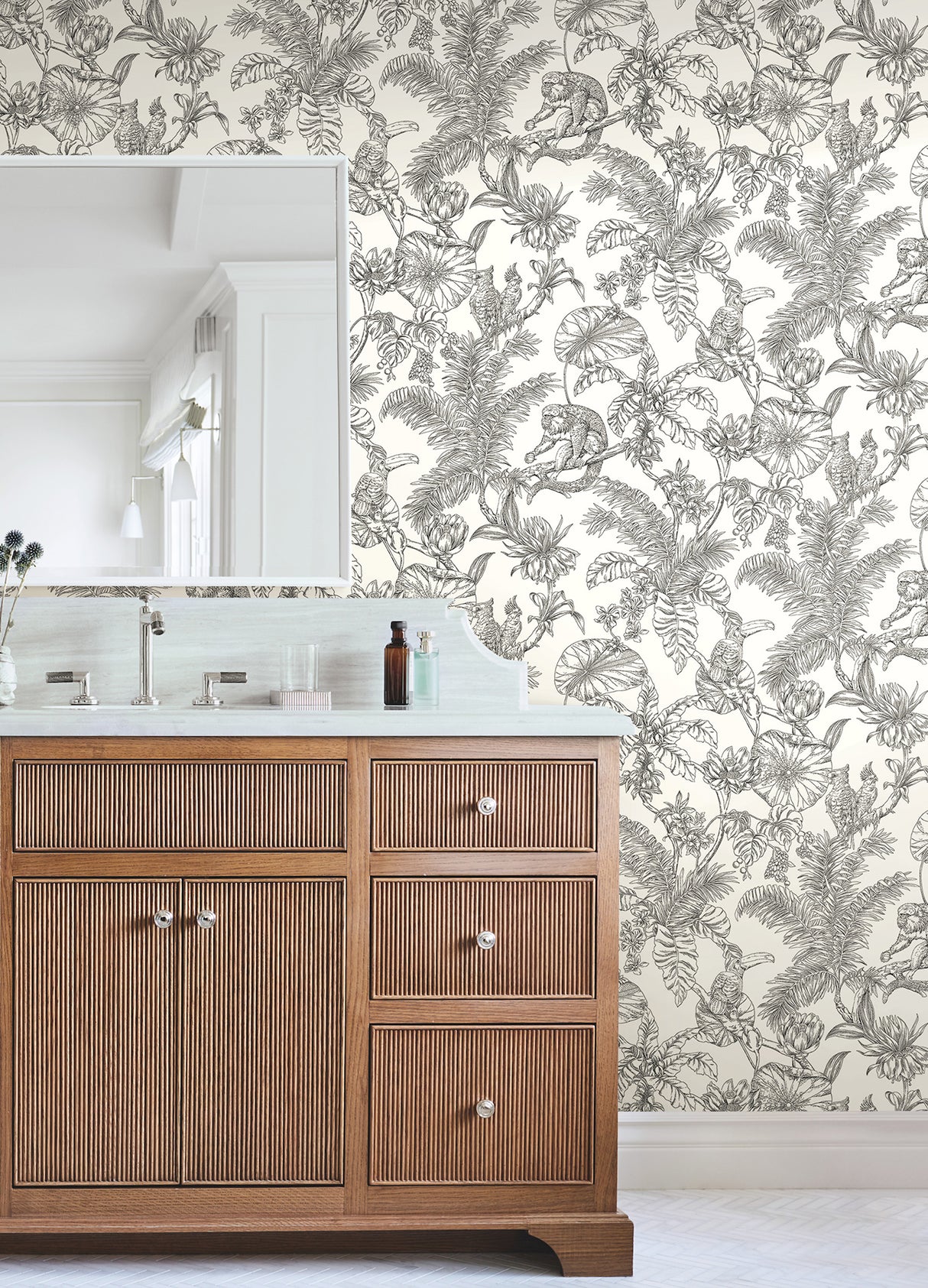 York RT7841 Tropical Sketch Toile Black Wallpaper