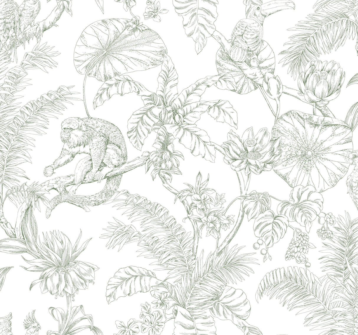 York RT7842 Tropical Sketch Toile Forest Wallpaper