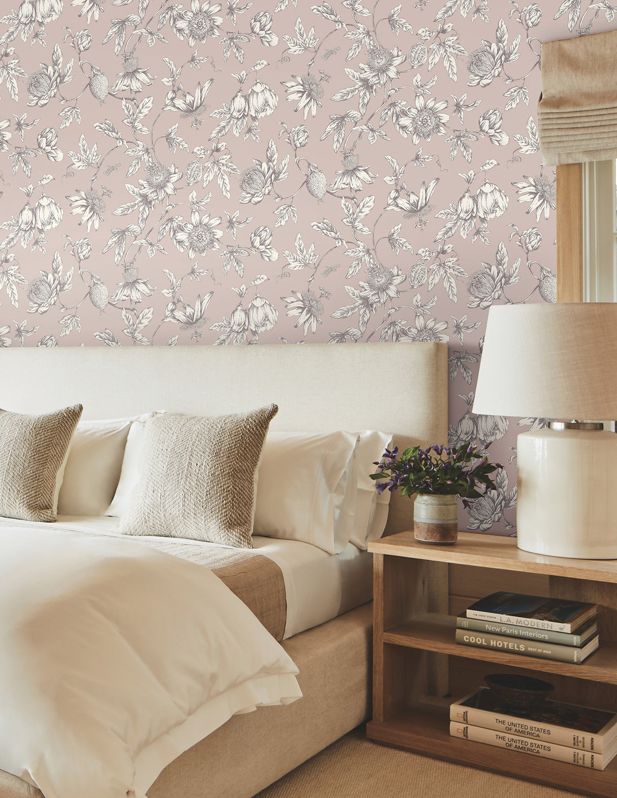 York RT7851 Passion Flower Toile Orchid Wallpaper
