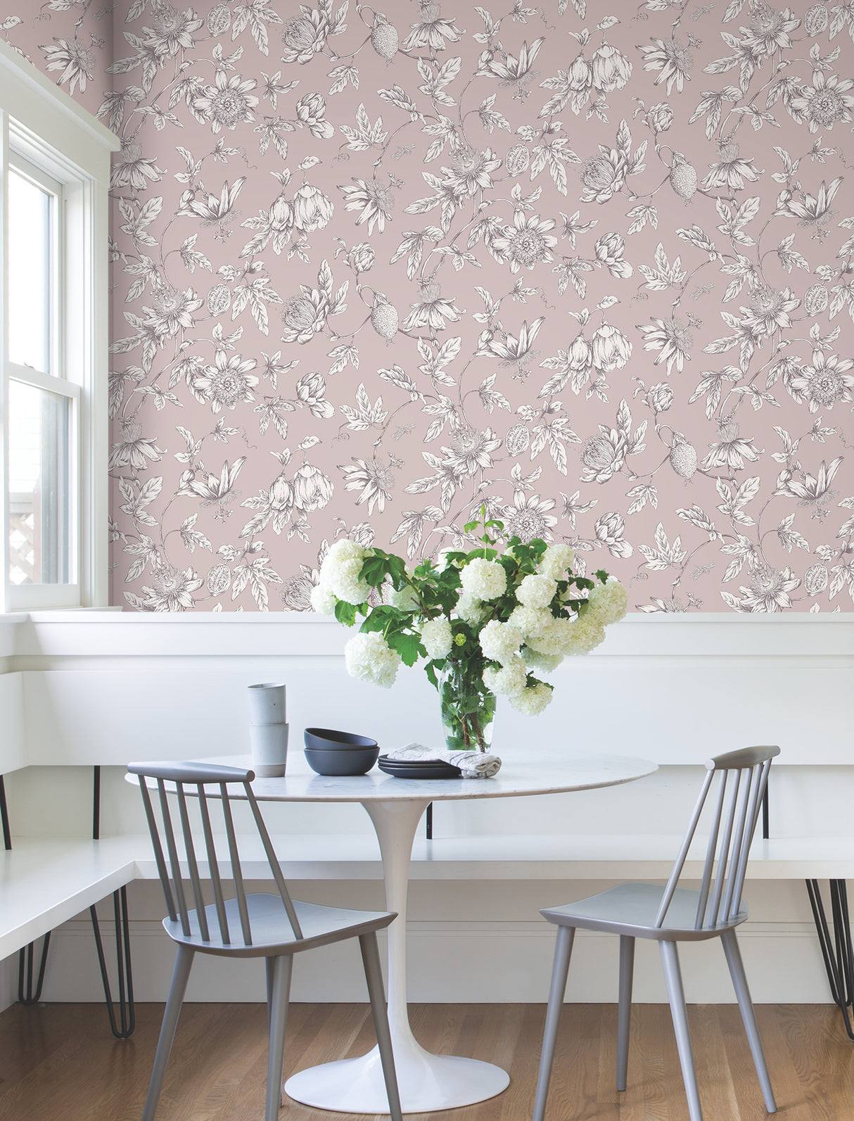 York RT7851 Passion Flower Toile Orchid Wallpaper