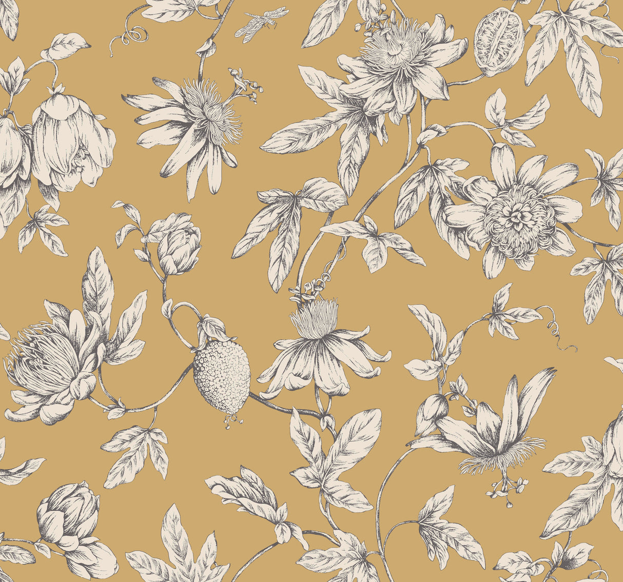 York RT7855 Passion Flower Toile Harvest Wallpaper