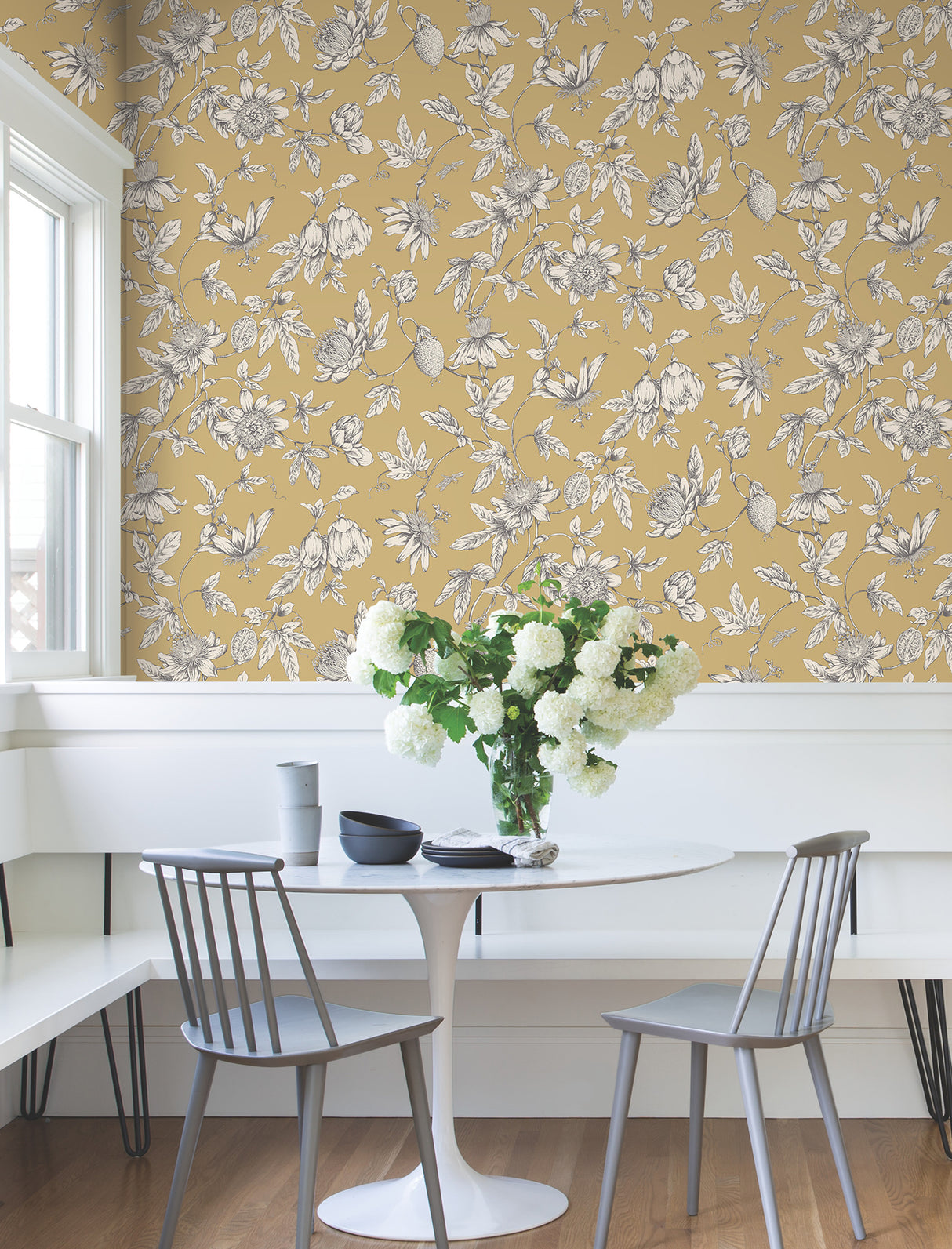 York RT7855 Passion Flower Toile Harvest Wallpaper