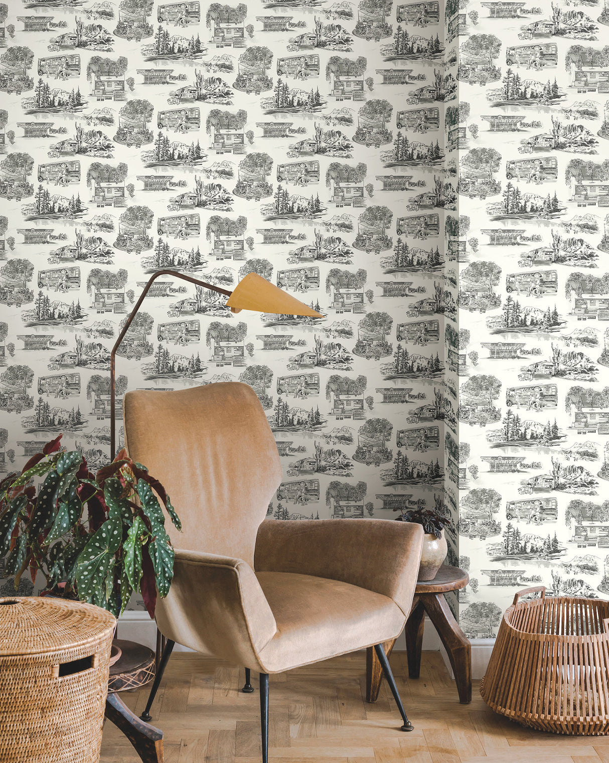 York RT7861 Modern Vista Toile Black Wallpaper