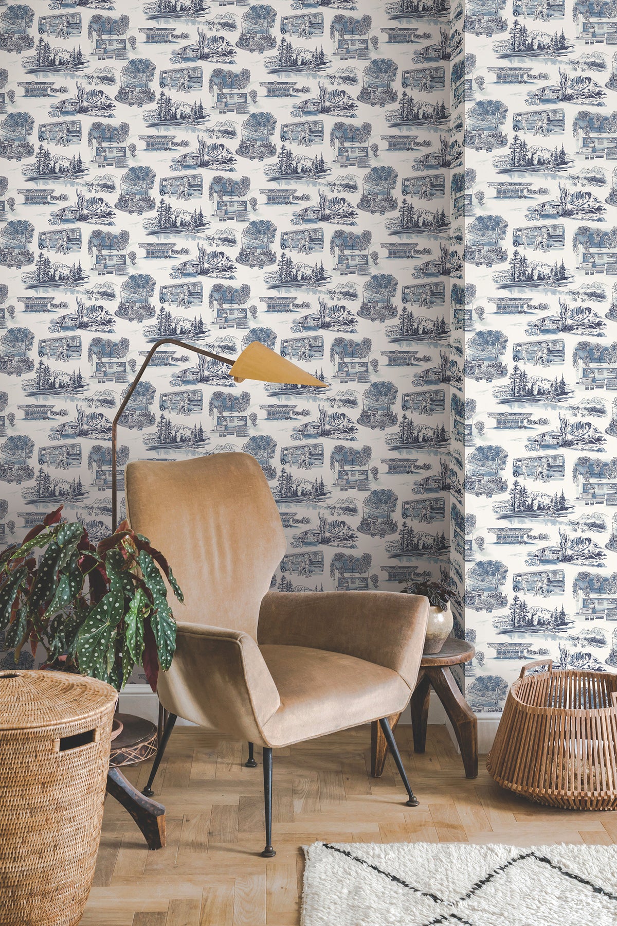 York RT7862 Modern Vista Toile Navy Wallpaper
