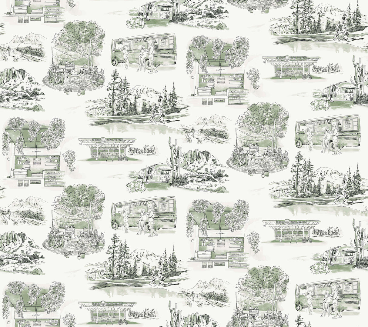 York RT7863 Modern Vista Toile Evergreen Wallpaper