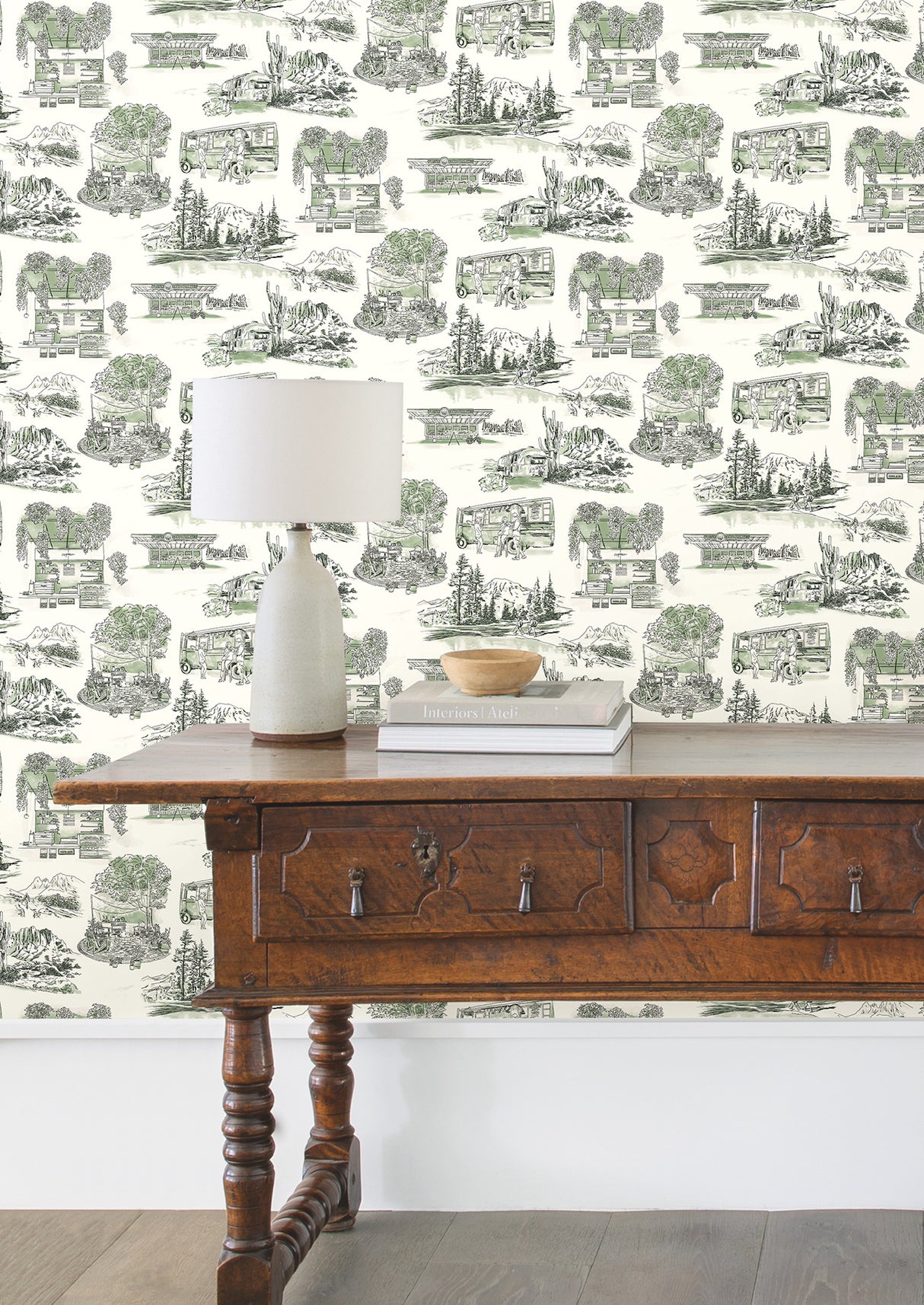 York RT7863 Modern Vista Toile Evergreen Wallpaper