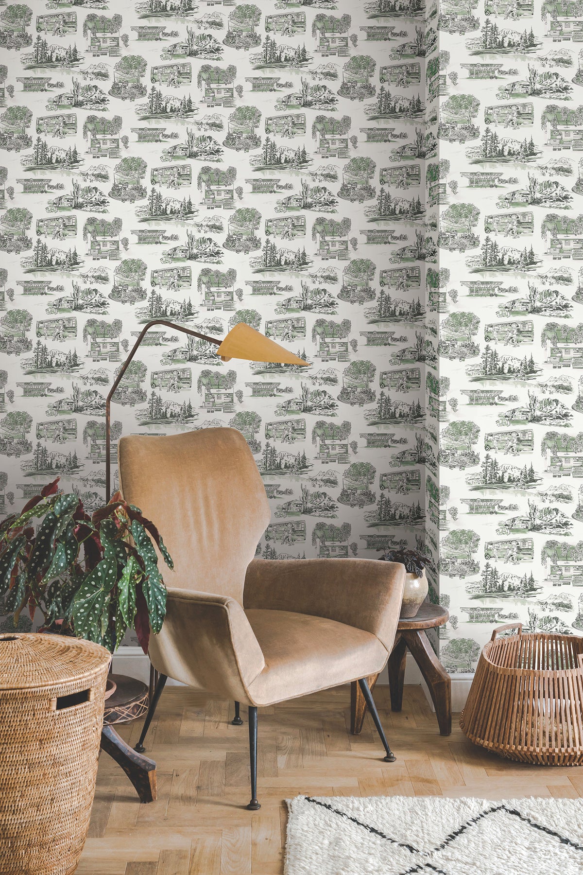 York RT7863 Modern Vista Toile Evergreen Wallpaper