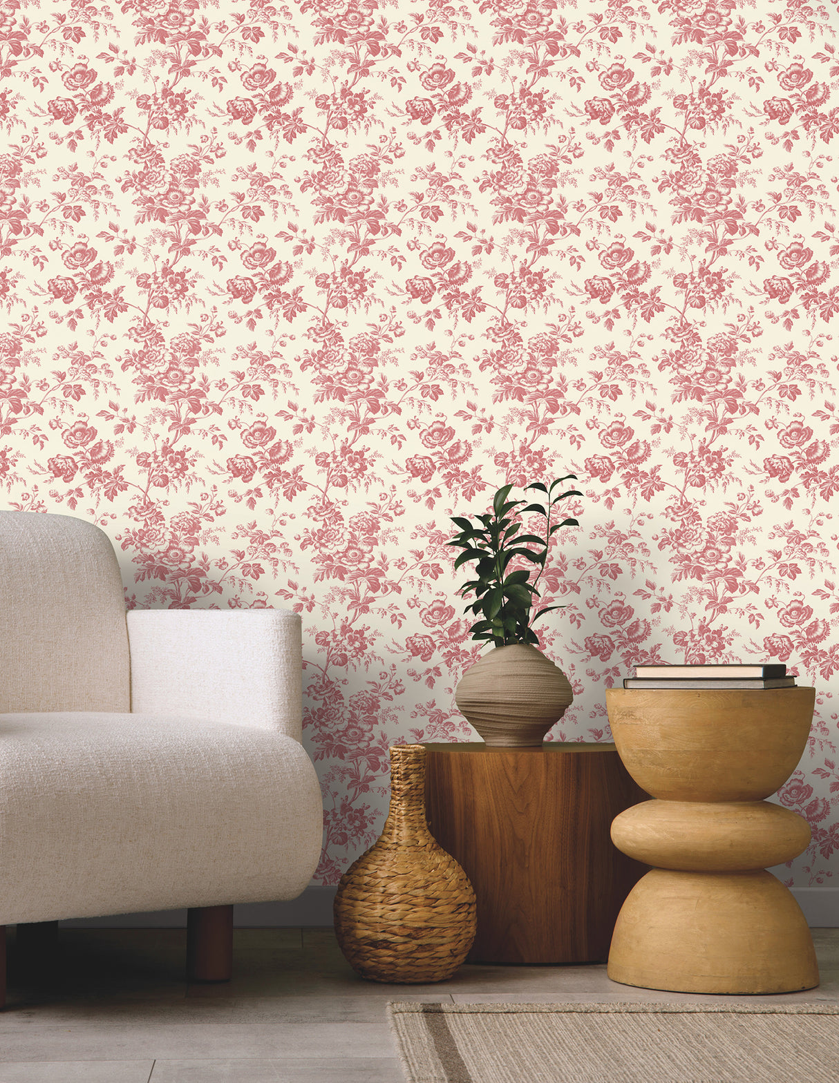 York RT7871 Anemone Toile French Red Wallpaper