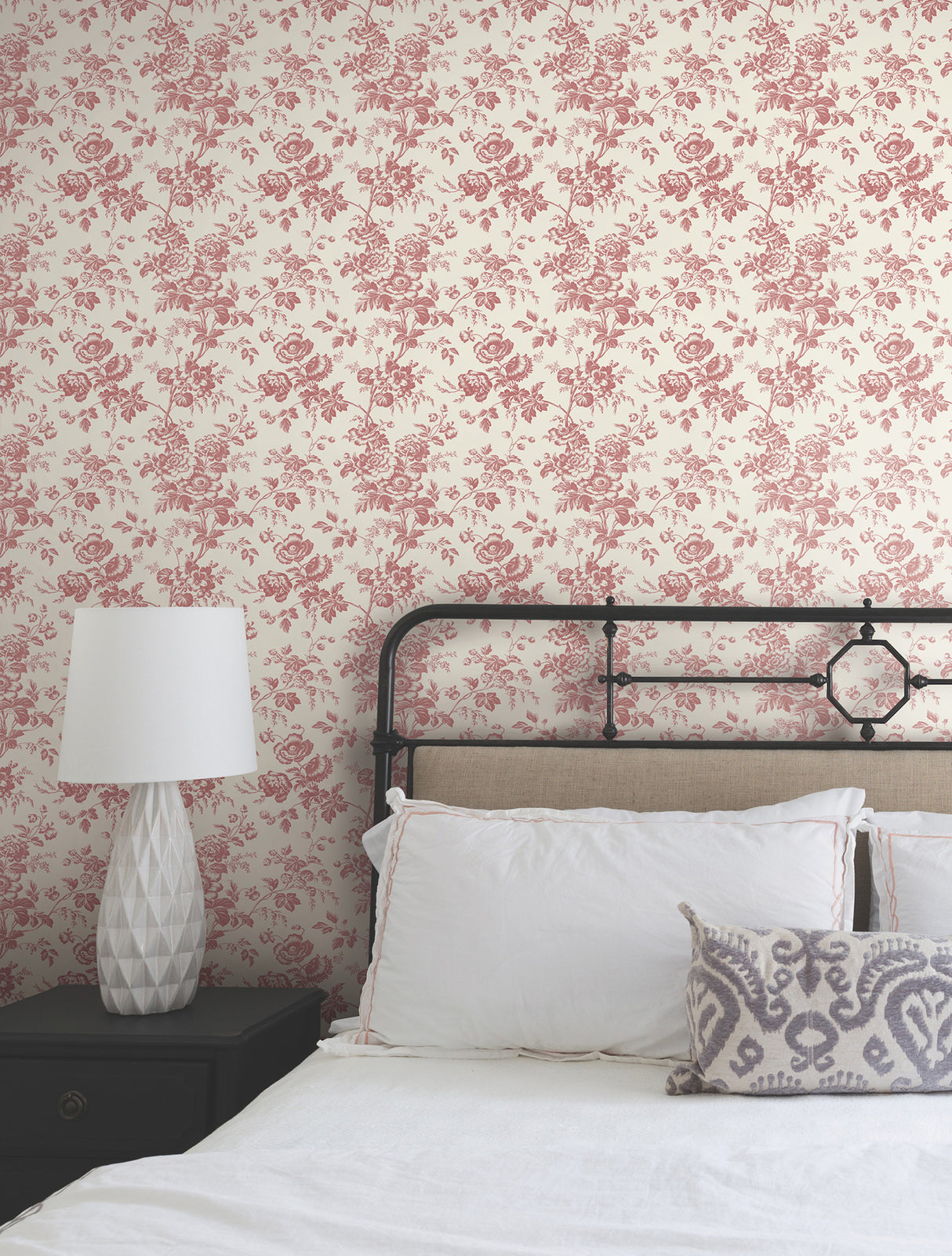 York RT7871 Anemone Toile French Red Wallpaper