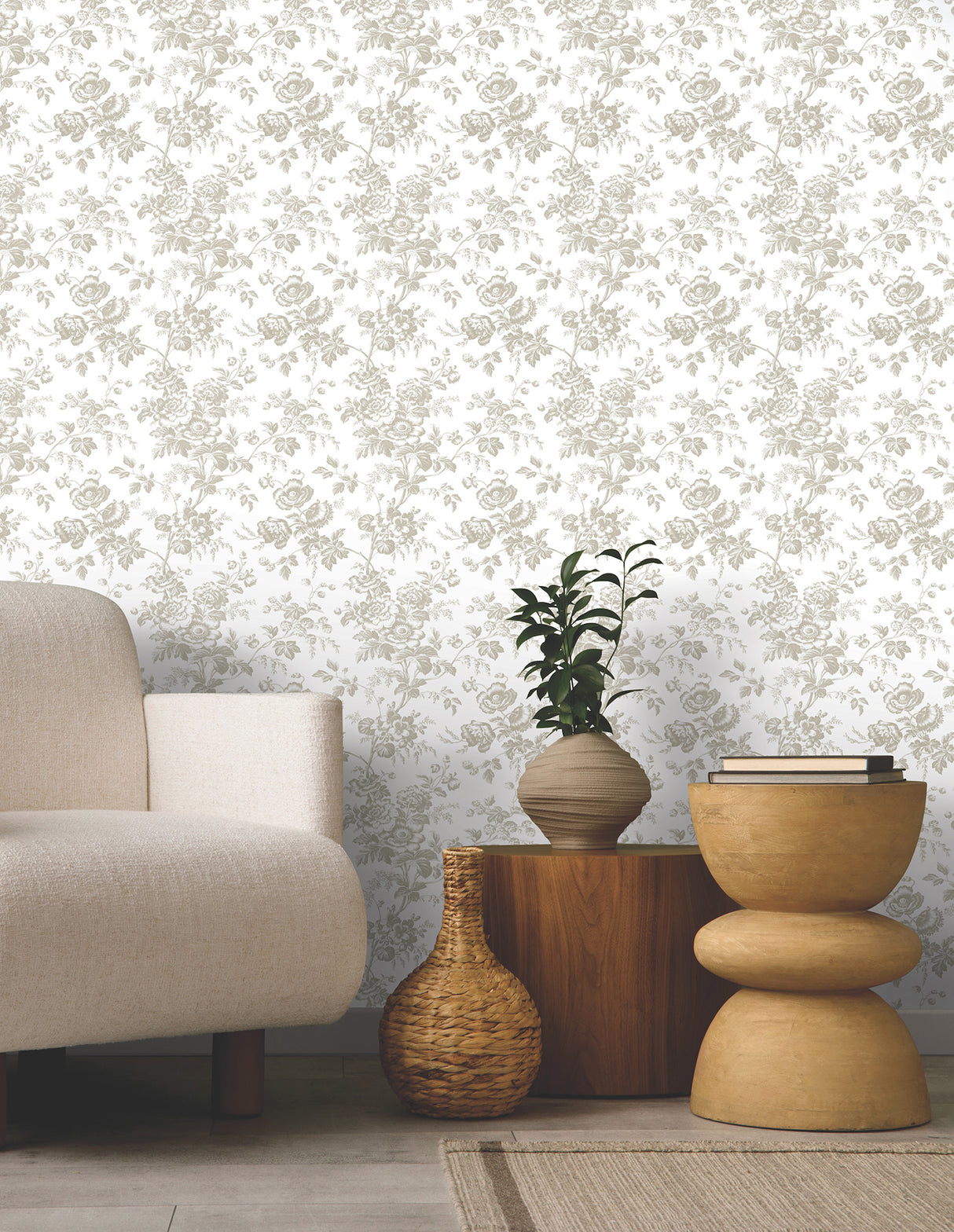 York RT7872 Anemone Toile Taupe Wallpaper