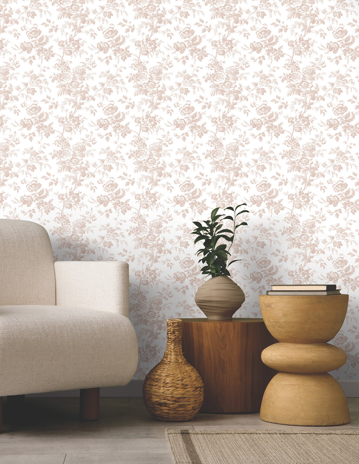 York RT7874 Anemone Toile Blush Wallpaper