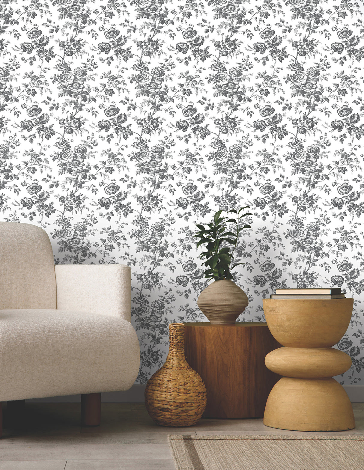 York RT7875 Anemone Toile Black Wallpaper