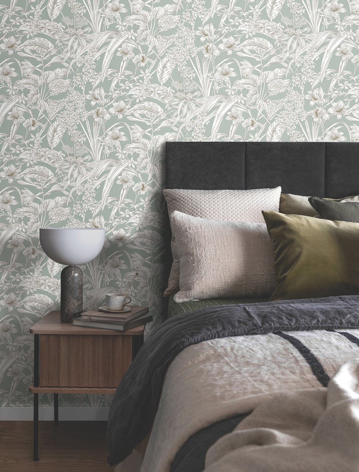 York RT7882 Orchid Conservatory Toile Seamist & Taupe Wallpaper