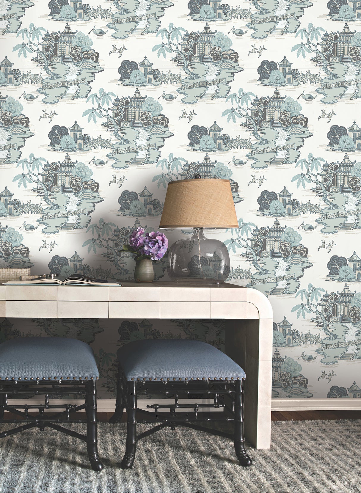 York RT7904 Pagoda And Sampan Scenic Seamist Wallpaper