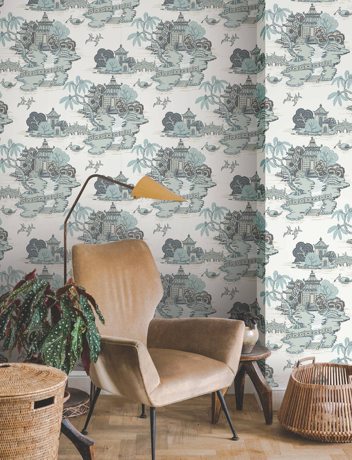 York RT7904 Pagoda And Sampan Scenic Seamist Wallpaper