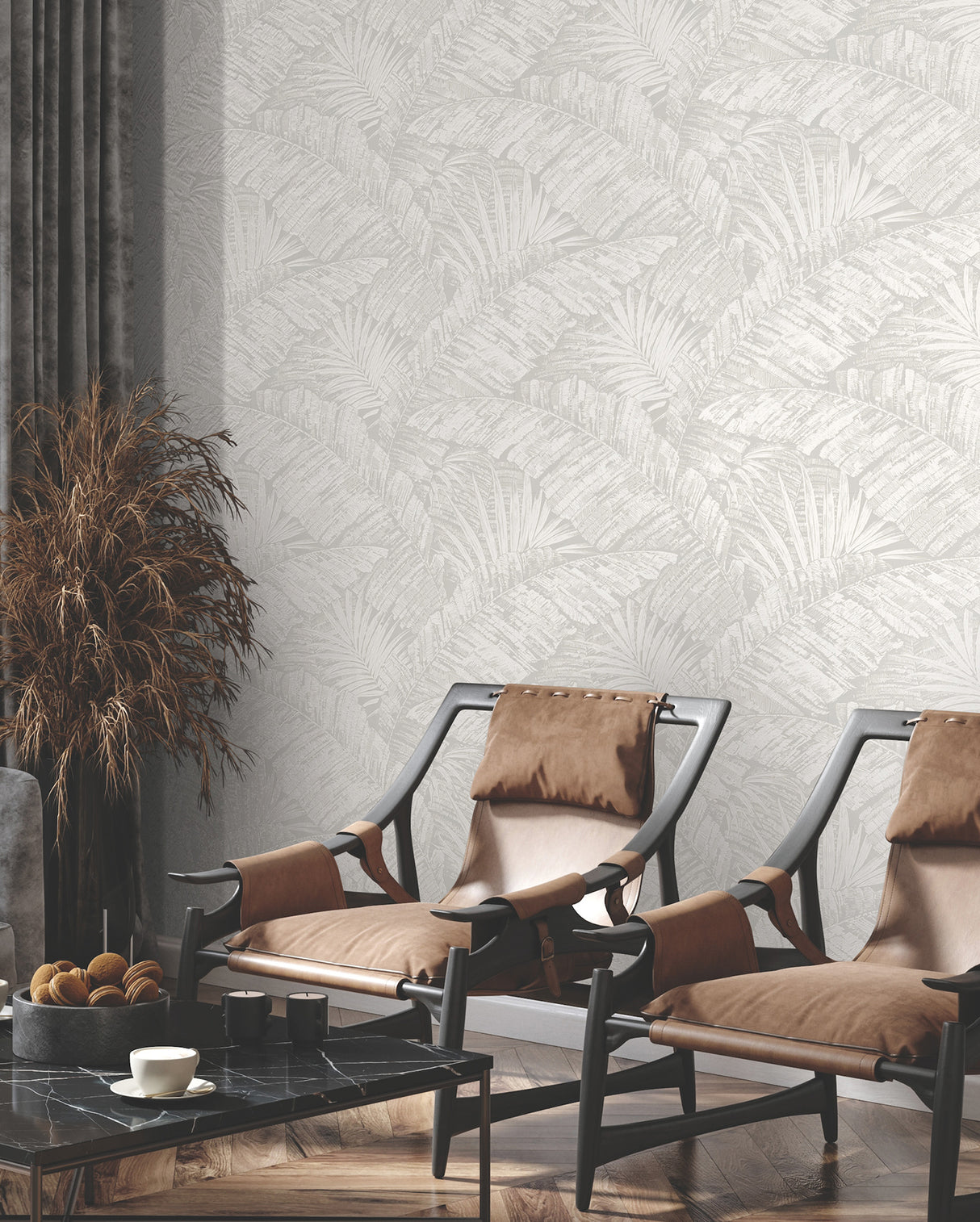 York RT7922 Palm Cove Toile White & Grey Wallpaper