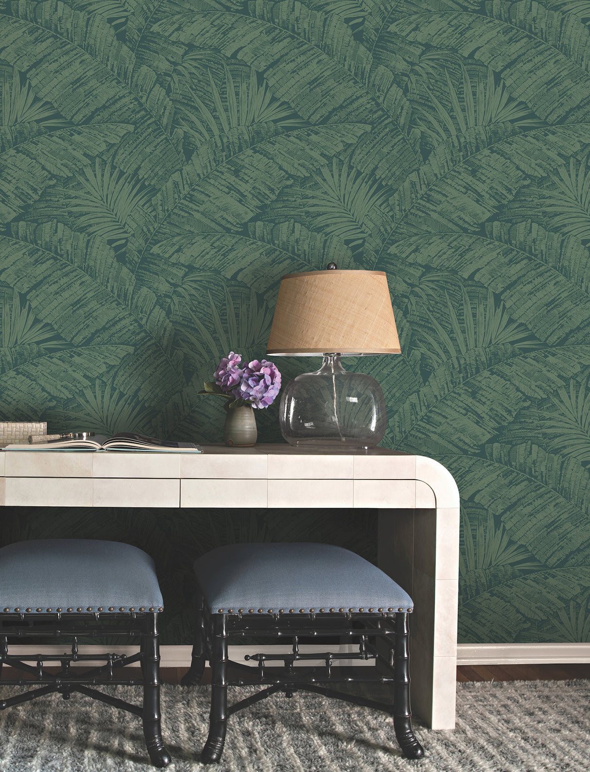 York RT7924 Palm Cove Toile Emerald Forest Wallpaper