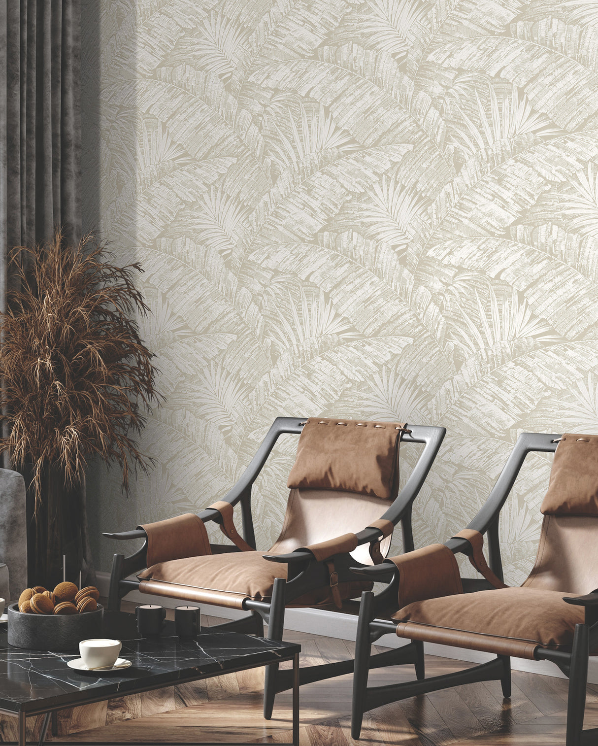 York RT7926 Palm Cove Toile White & Taupe Wallpaper
