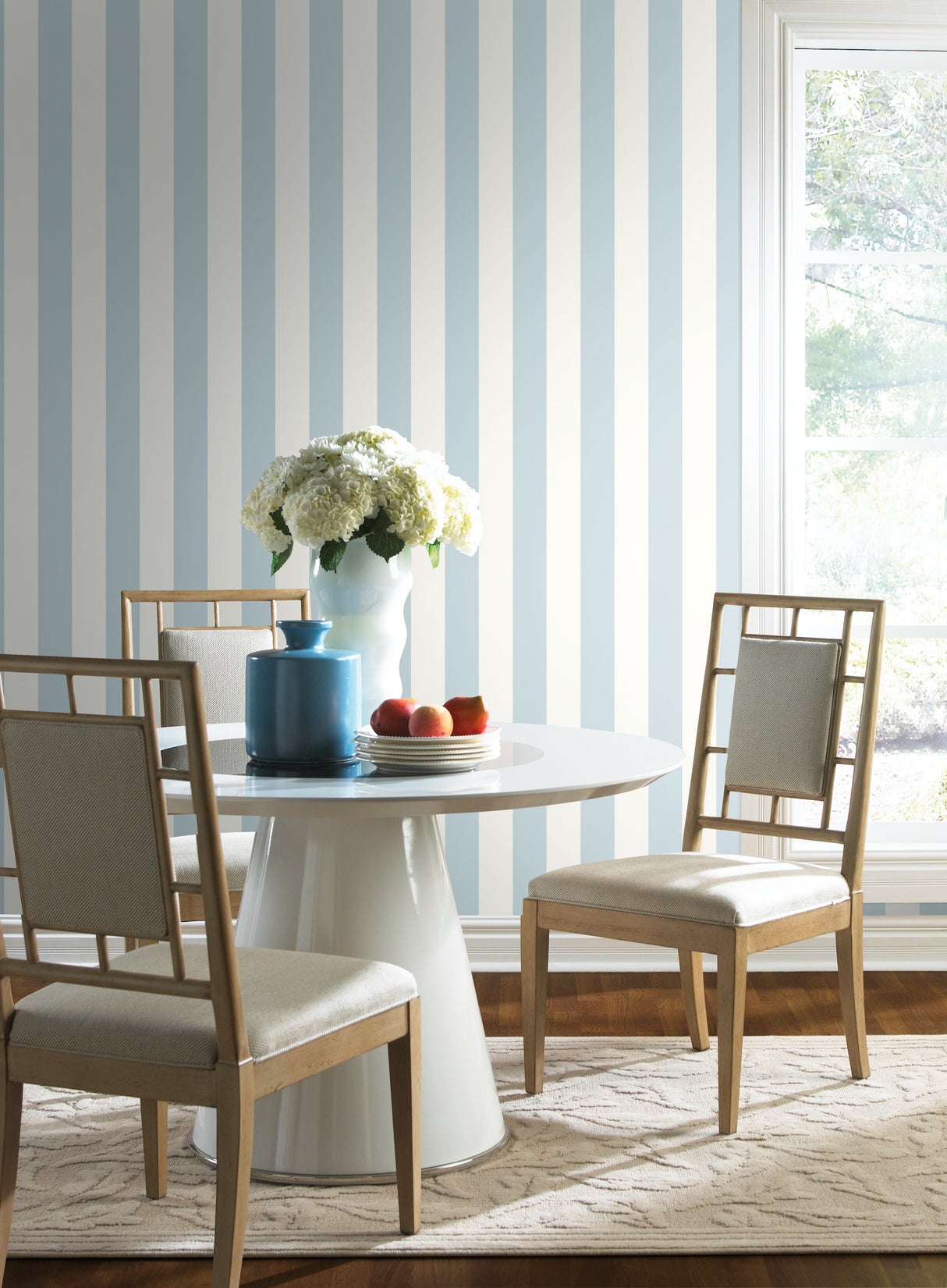 York SA9176 3" Stripe Blue & White Wallpaper