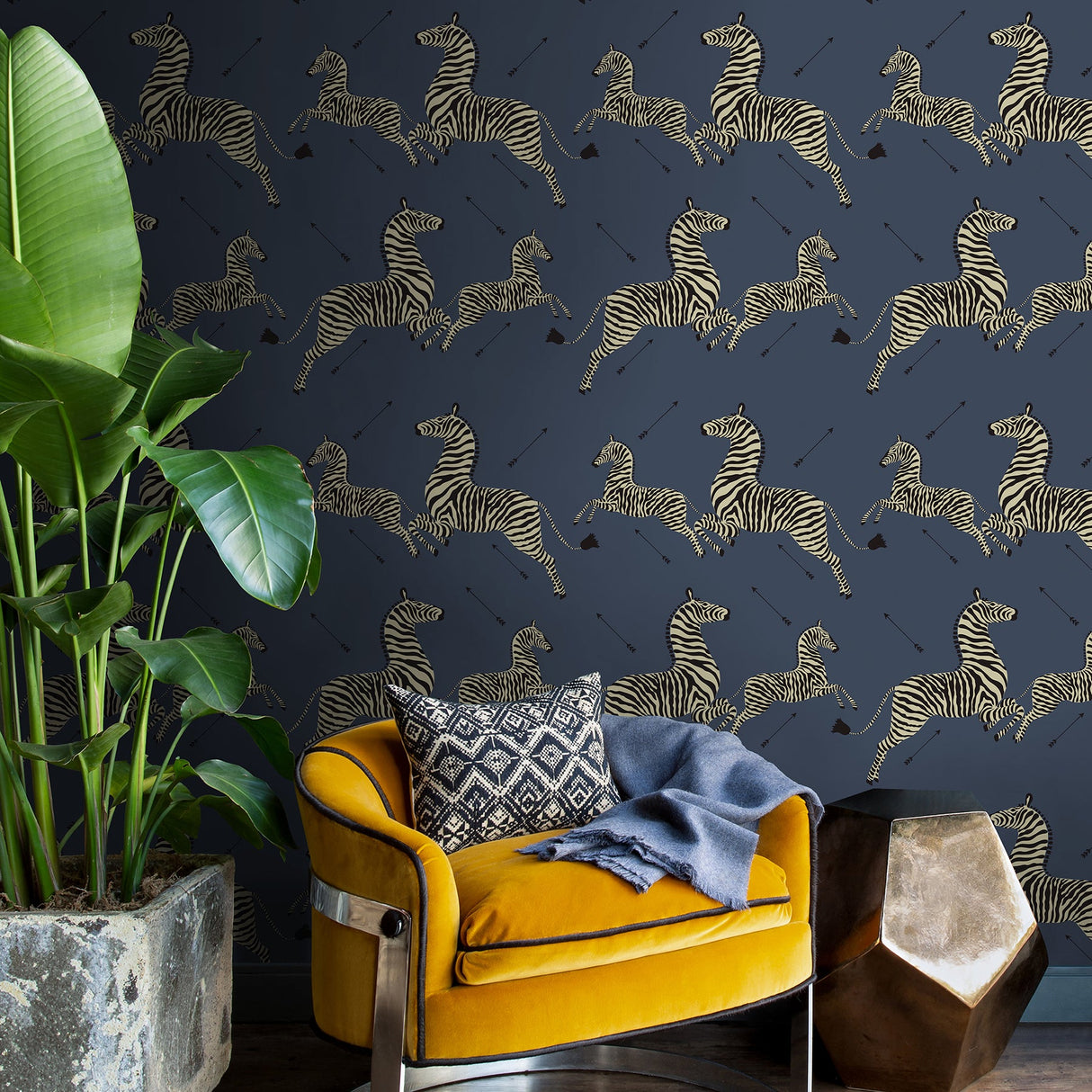 Scalamandre SCS3870 Denim Zebra Safari Scalamandre Self Adhesive Wallpaper