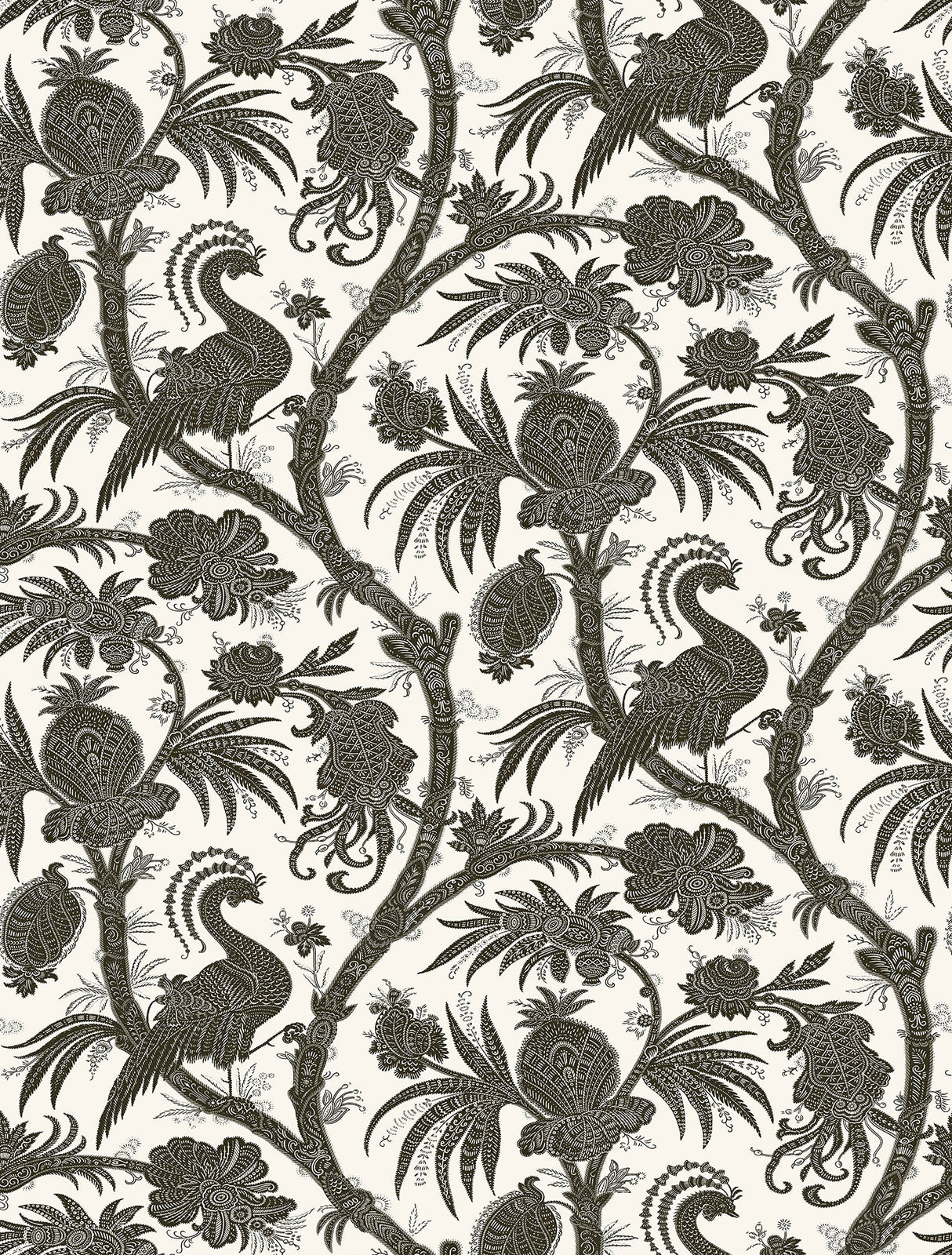 Scalamandre SCS3875 Charcoal Balinese Peacock Scalamandre Self Adhesive Wallpaper