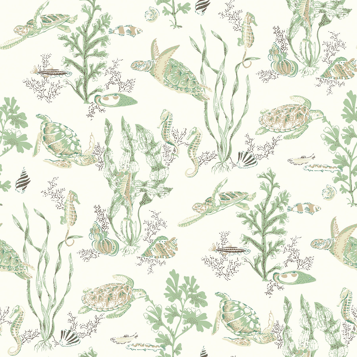Scalamandre SCS6056 Jade & Sandstone Garparilla Peel & Stick Wallpaper