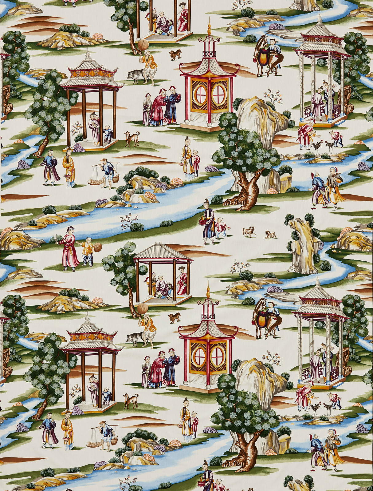 Scalamandre SC 000116264 MULTI ON CREAM SHANGHAI COTTON PRINT Fabric - Eade's Wallpaper