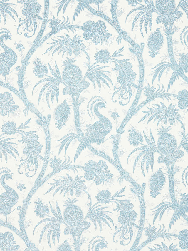 Scalamandre SC 000116575 SKY BALINESE PEACOCK LINEN PRINT Fabric - Eade's Wallpaper
