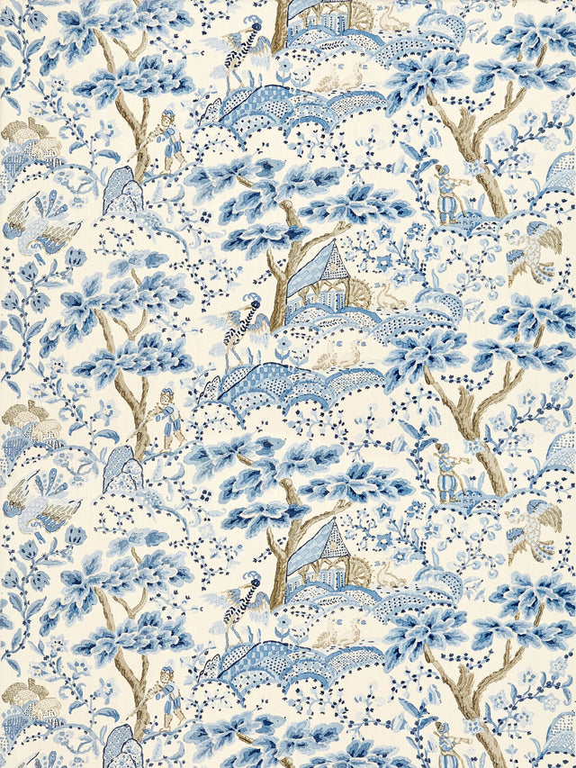 Scalamandre SC 000116590 PORCELAIN KELMESCOTT HAND BLOCK PRINT Fabric - Eade's Wallpaper