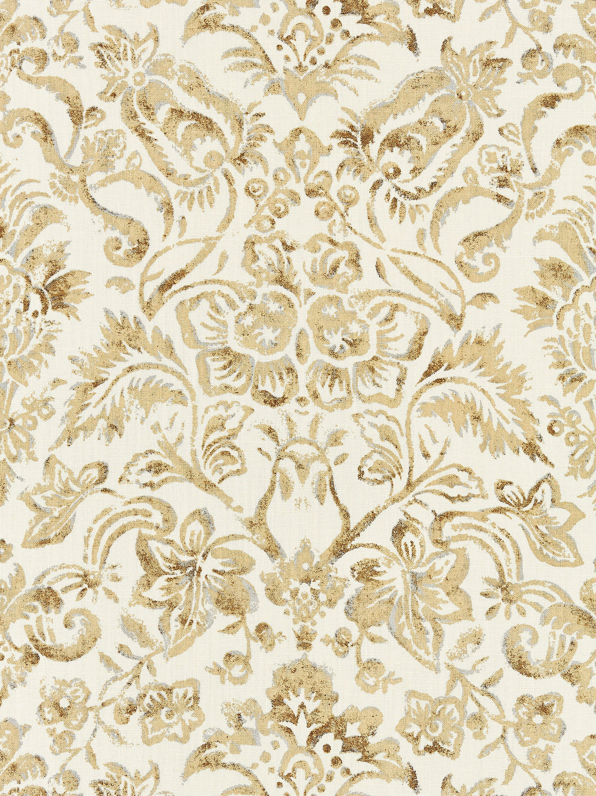 Scalamandre SC 000116598 IVORY & BURNISHED GOLD MANSFIELD DAMASK PRINT Fabric - Eade's Wallpaper