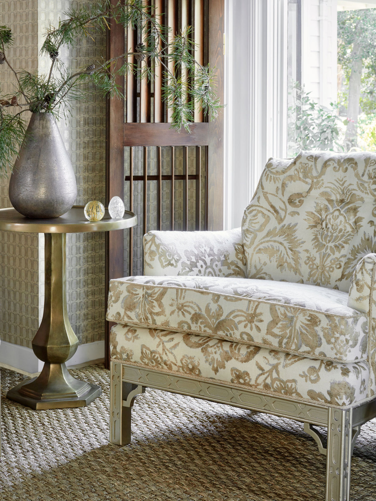 Scalamandre SC 000116598 IVORY & BURNISHED GOLD MANSFIELD DAMASK PRINT Fabric - Eade's Wallpaper